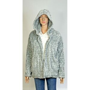Billabong Sherpa Women M Gray Black Hooded Flyaway Jacket Cozy Throw‎